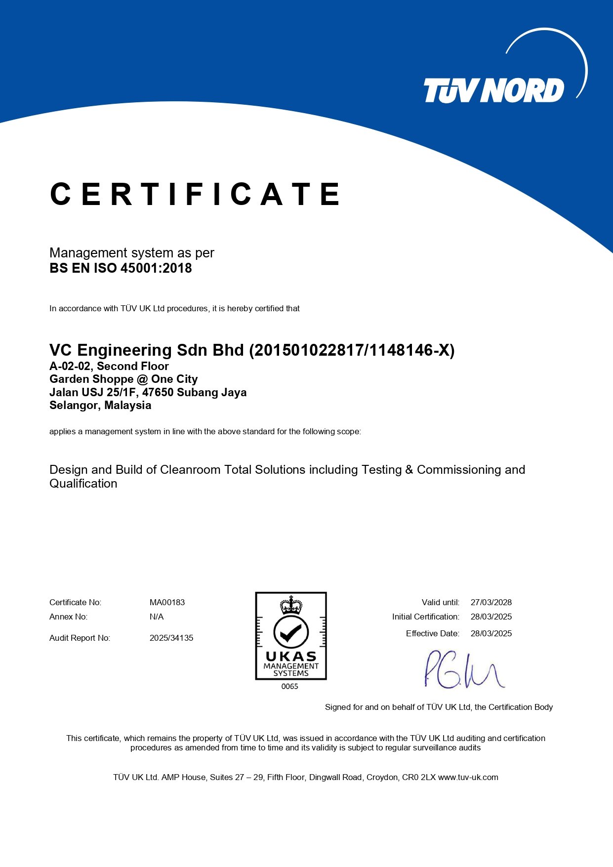 Certificate 45001 CA 2025 UKAS